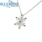 Sterling Silver Snowflake Necklace with Blue Diamonds - 18"